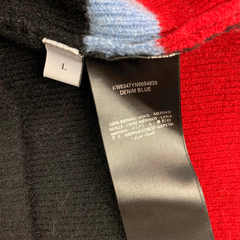 JWANDERSON Taille L Bleu Noir Rouge Rayure Pull à capuche en laine mérinos
