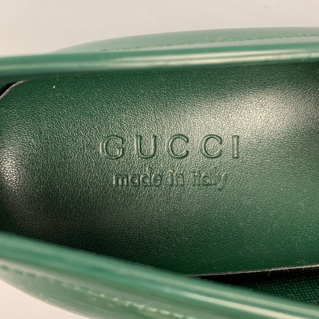 GUCCI Size 8 Green Rubber Horsebit Slip On Loafers