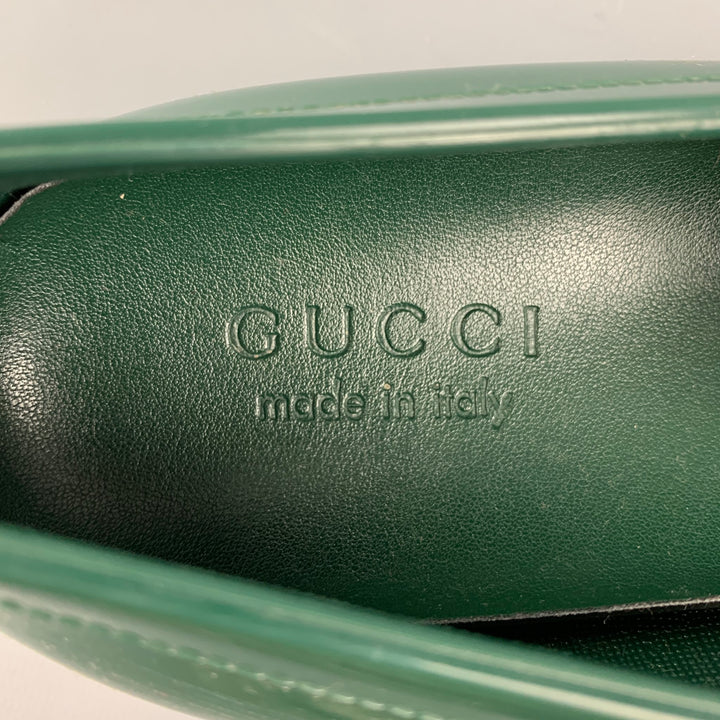 GUCCI Size 8 Green Rubber Horsebit Slip On Loafers