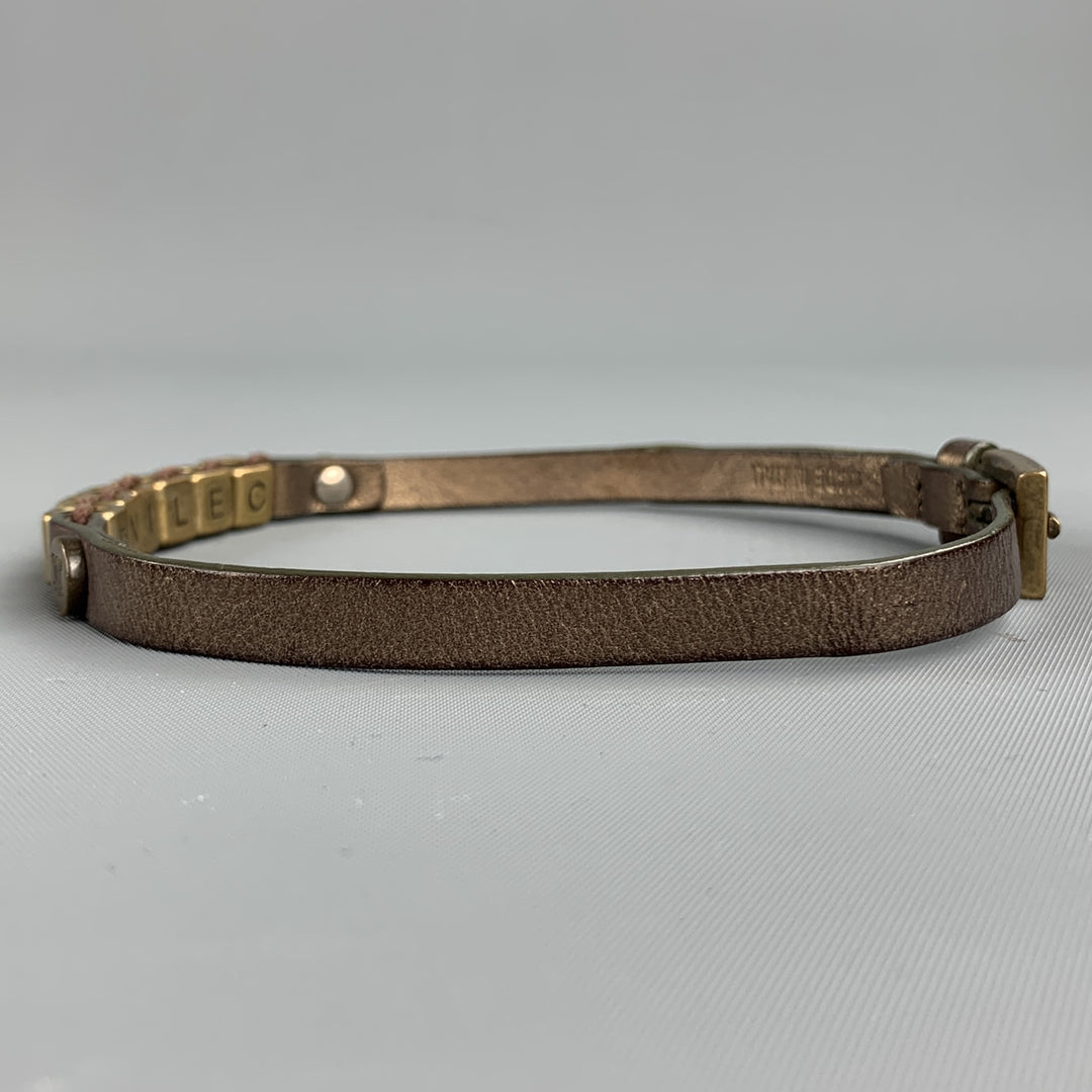 CELINE Gold Leather Metal Alphabet Block Bead Double Wrap Bracelet