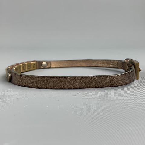 CELINE Gold Leather Metal Alphabet Block Bead Double Wrap Bracelet