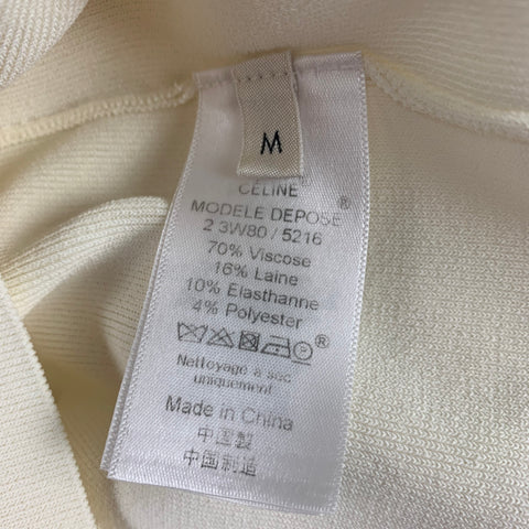 CELINE Size M Cream Viscose Blend Two Tone Crew-Neck Pullover