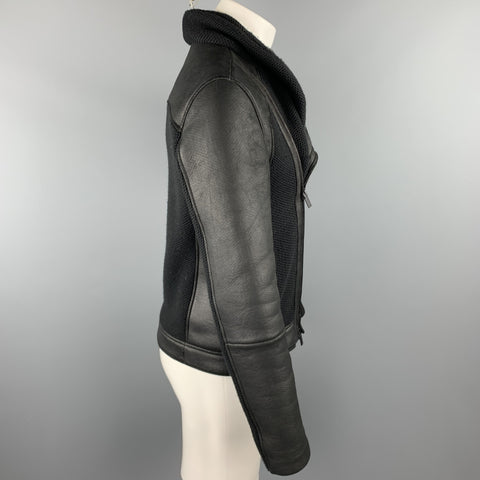ARMANI COLLEZIONI Size 38 Black Mixed Materials Wool / Acrylic Asymmetrical Jacket