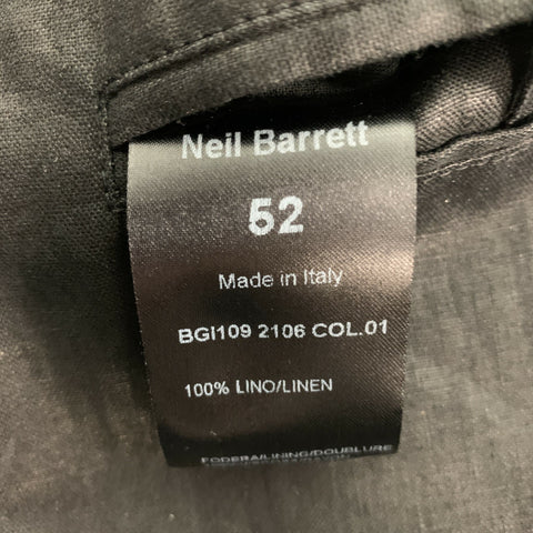 NEIL BARRETT Chest Size 42 Black Wrinkled Linen Notch Lapel Sport Coat