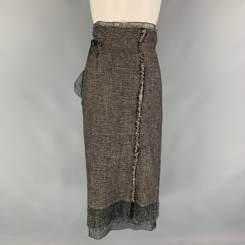 MARIANNI KOOIMANS Size M Black Taupe Wool Blend Wrap Skirt