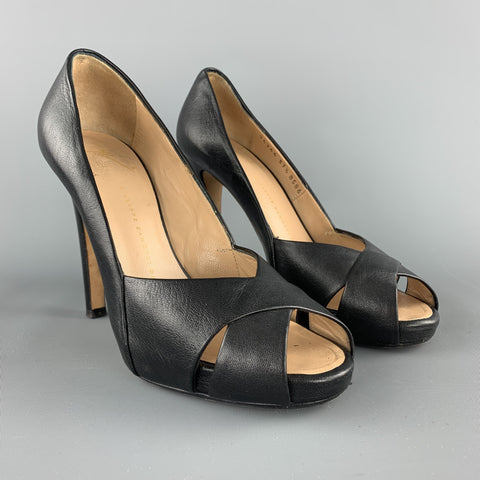 GIUSEPPE ZANOTTI Talla 7.5 Zapatos de tacón con abertura y punta abierta de cuero negro