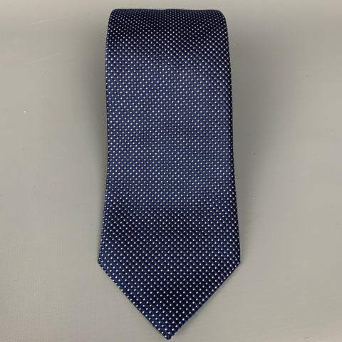 ERMENEGILDO ZEGNA Navy & White Dot Print Silk Tie