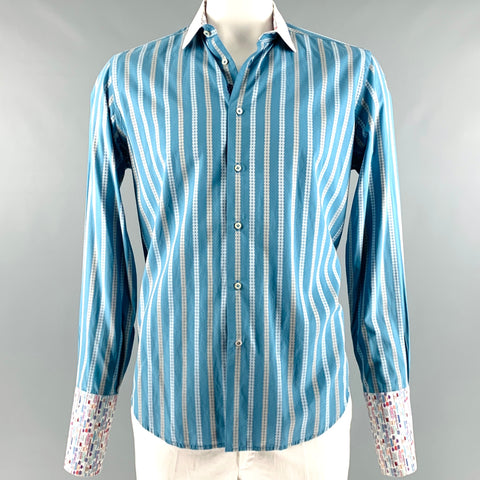 ROBERT GRAHAM Size L Blue White Stripe Cotton Long Sleeve Shirt