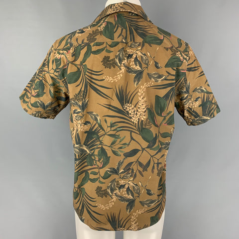 NORSE PROJECTS Size S Brown Olive Leaf Print Cotton One pocket Short Sleeve Shirt