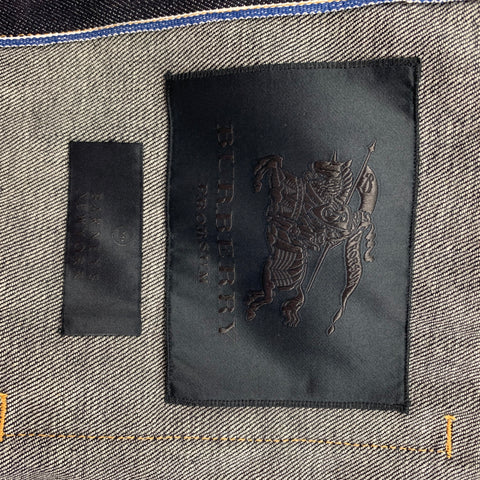 BURBERRY PRORSUM Spring 2015 Size 38 Indigo Blue Denim Silk Collar Trucker Jacket