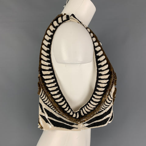 BALMAIN SS 2012 Size 8 White Black Gold Silk Beaded Sleeveless Dress Top