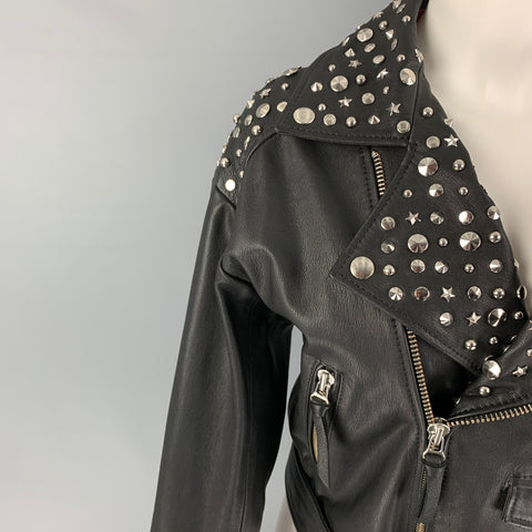 THE KOOPLES Size 2 Black Leather Studded Biker Jacket