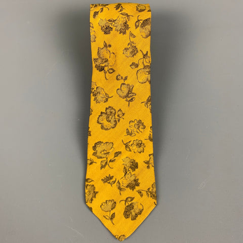 KENZO Yellow Brown Floral Wool Silk Tie