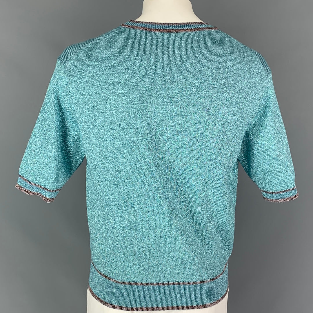 MARC JACOBS Size L Blue Metallic Viscose Blend Short Sleeve Pullover