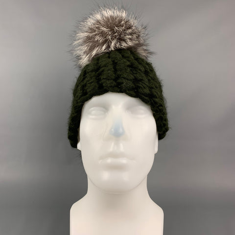 MISCHA LAMPERT Bonnet Pohawk XL en laine tricotée olive et marron