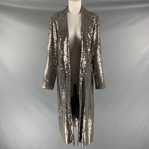 ALICE + OLIVIA Taille S Manteau ouvert à paillettes en viscose argentée