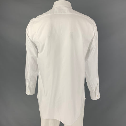 BRIONI Size L White Textured Cotton Button Down Long Sleeve Shirt