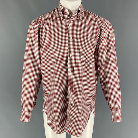 BORRELLI for WILKES BASHFORD Size M White Burgundy Checkered Cotton Long Sleeve Shirt