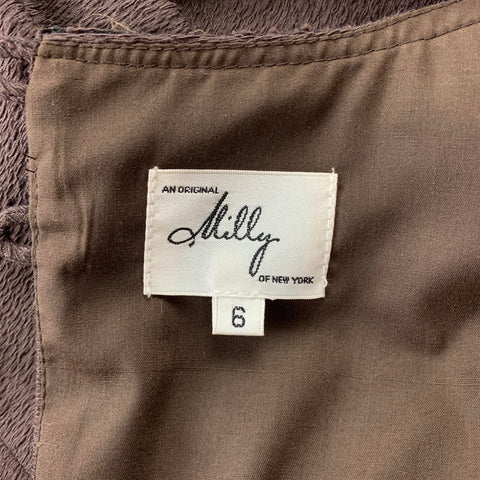 MILLY Taille 6 Robe fourreau en polyester / coton perlé texturé marron