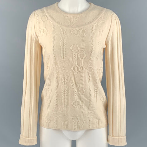 HERMES Size 6 Cream Virgin Wool Textured Sweater