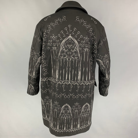 DOLCE & GABBANA Fall 2014 Norman Kings Size 38 Black Wool Silk Catheral Print Parka Heavy Coat