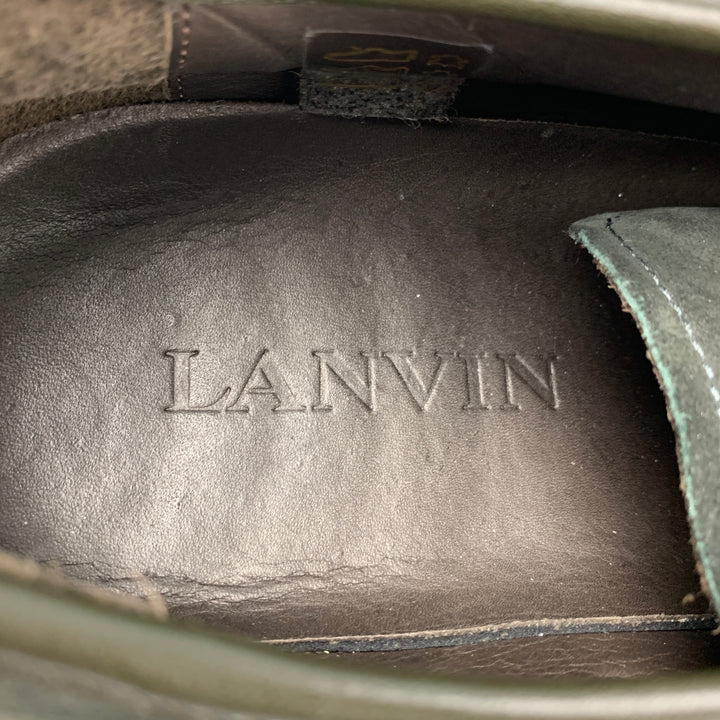 LANVIN Size 11 Olive Suede Patent Leather Cap Toe Sneakers