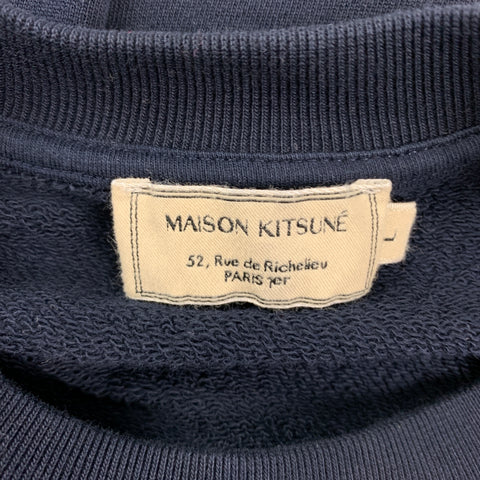 MAISON KITSUNE Size M Navy White Graphic Cotton Crew-Neck Sweatshirt