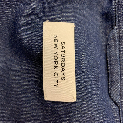SATURDAYS NYC Size L Blue Cotton Button Down Short Sleeve Shirt