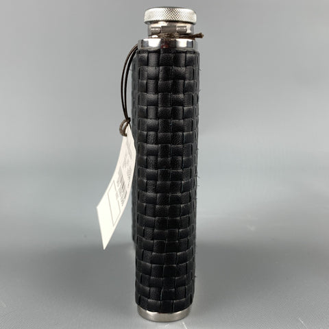 NEIMAN MARCUS Colfax Woven Black Stainless Steel Flask