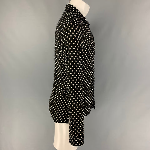 ALLSAINTS Size M Black White Hearts Viscose Button Up Long Sleeve Shirt
