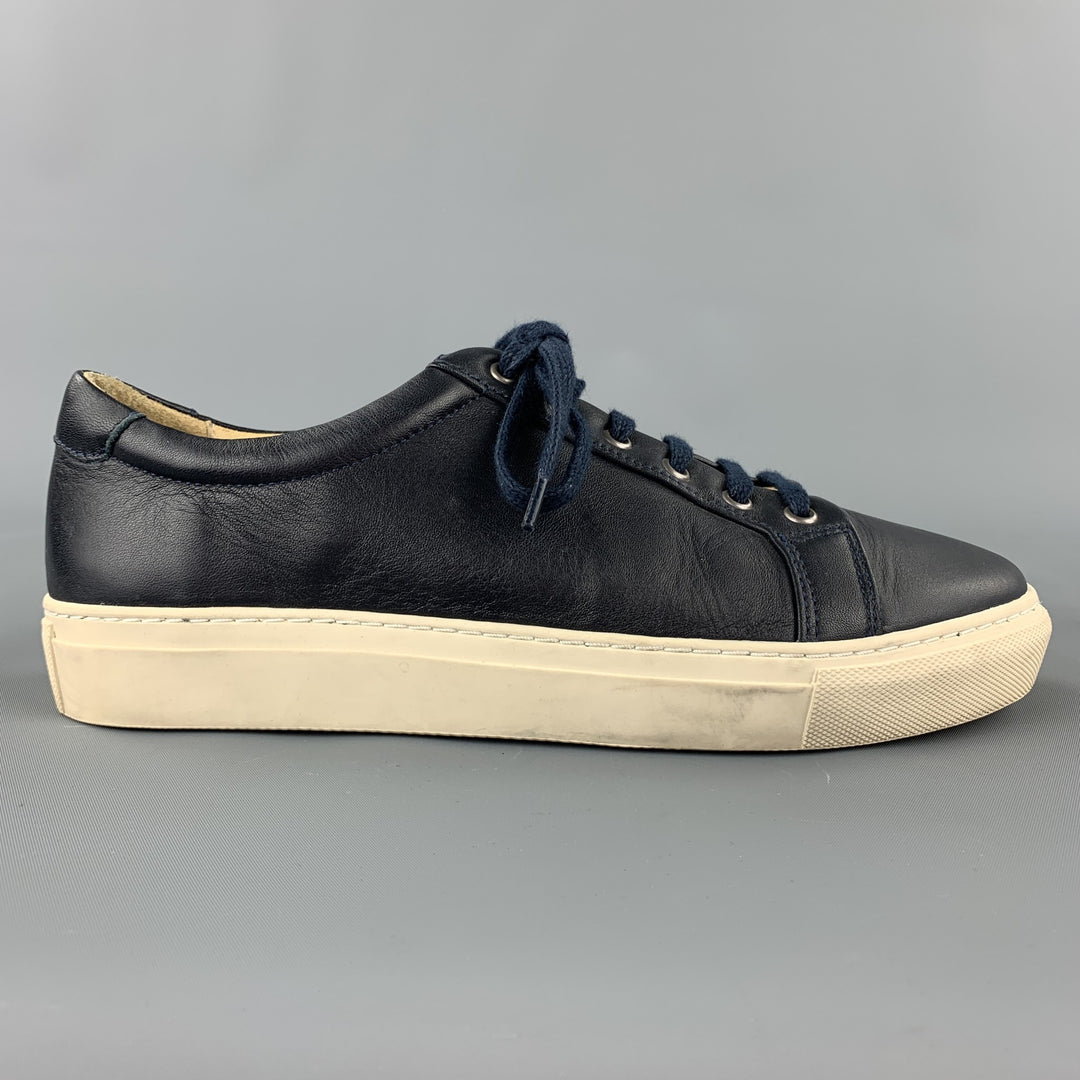 ALPHAKILO Size 8 Navy Leather Lace Up Sneakers