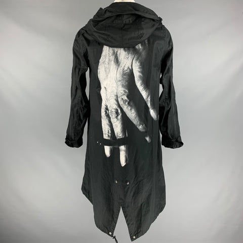 MASAHIKO MARUYAMA Size M Black White Graphic Cotton Hooded Coat