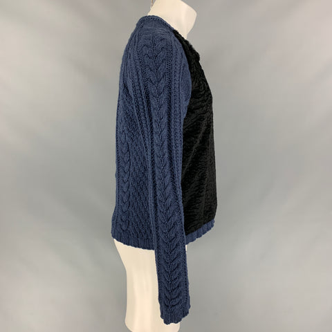 BURBERRY PRORSUM 2011 Size S Blue Cable Lambswool Rabbit Fur Mulberry Silk Sweater