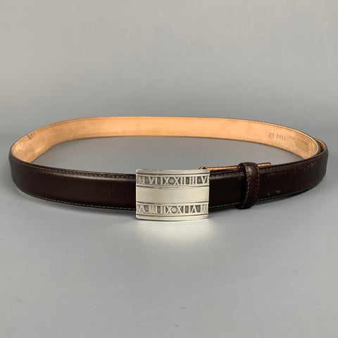 TIFFANY & CO. 2004 Atlas Size 38 Black & Brown Sterling Silver Calf Leather Belt