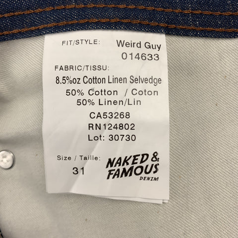 NAKED AND FAMOUS Weird Guy Size 31 Indigo Selvedge Denim Jeans