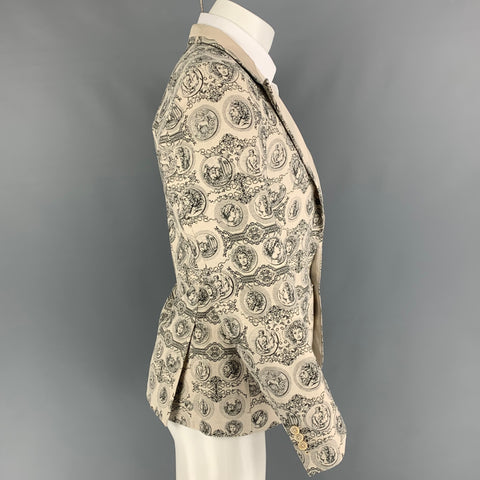 DOLCE & GABBANA Size 38 Light Gray Black Print Cotton Blend Sport Coat