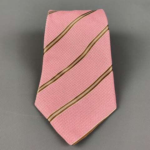 BRIONI Pink Gold Diagonal Stripe Silk Tie