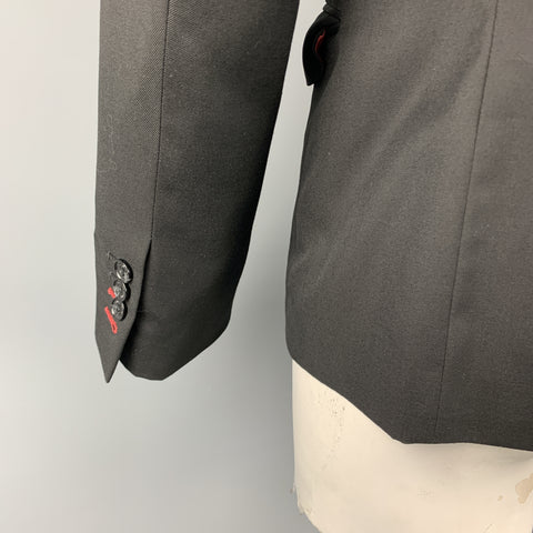BEN SHERMAN Size L Black Solid Polyester Blend Peak Lapel Sport Coat