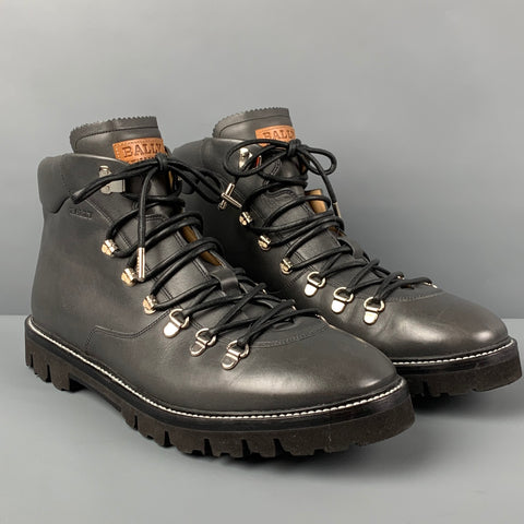 BALLY Size 10 Grey Leather Lace Up Hiking Boots