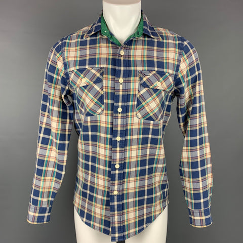 RRL by RALPH LAUREN Size S Blue & Cream Plaid Cotton Button Up Long Sleeve Shirt