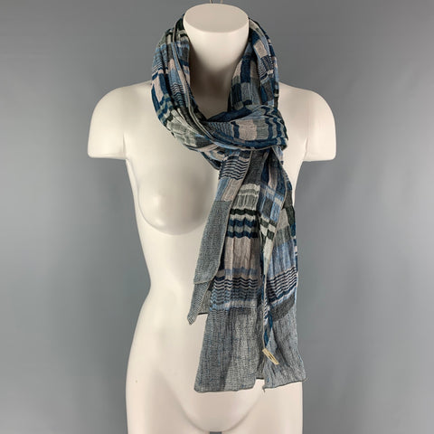 NUNO Blue White Plaid Wood Scarves & Shawls