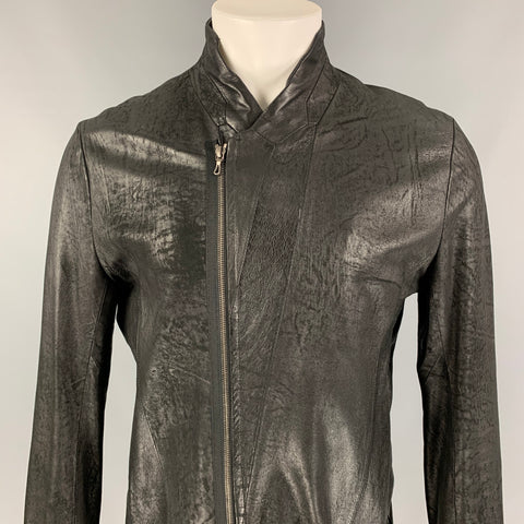 JULIUS_7 SS 2015 Prism Size L Black Lamb Skin Leather Zip Up Jacket