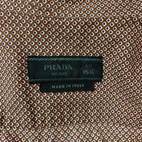 PRADA Size S Brown Dotted Print Cotton Button Up Long Sleeve Shirt