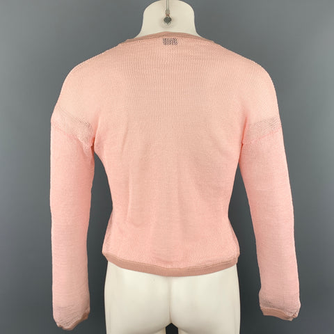 JIL SANDER Size M Pink Mesh Paper Crew-Neck Pullover