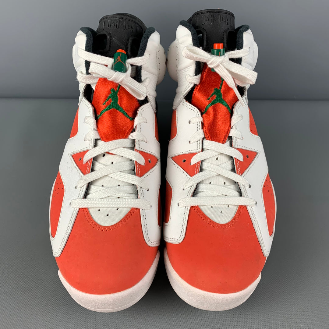 NIKE Air Jordan 6 Retro Size 10.5 White Orange Color Block Leather High Top Sneakers