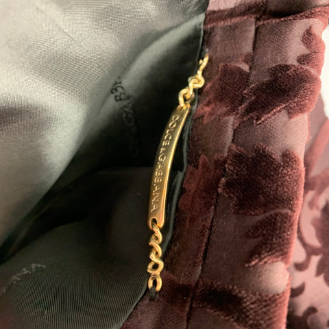 DOLCE & GABBANA Size 42 Burgundy Textured Cotton Burnished Velvet Notch Lapel Suit
