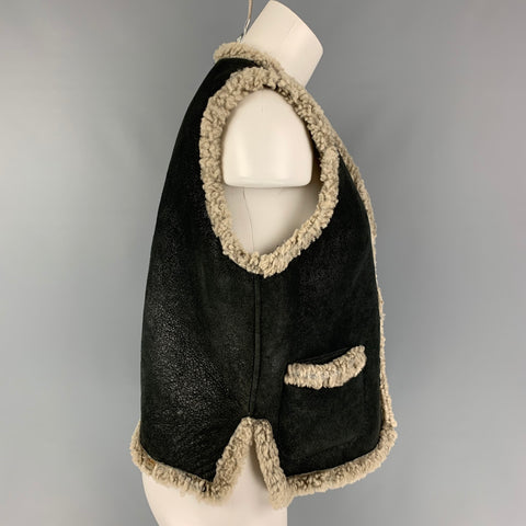 Vintage THOMAS BURBERRY Talla S Chaleco de piel de avena negro