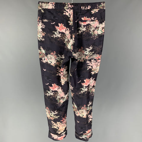 MARC JACOBS Talla 30 Pantalones casuales con cordón de seda floral negro rosa