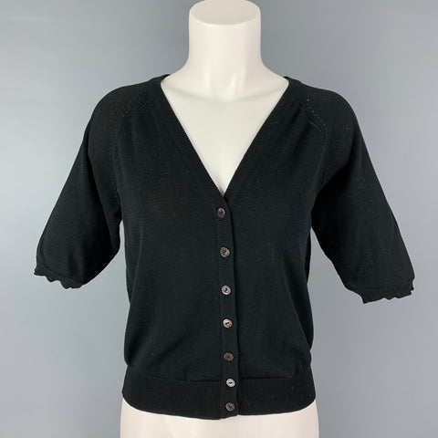 DOLCE & GABBANA Size 4 Black Cotton Short Sleeve Cardigan