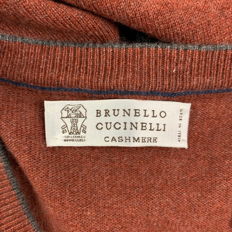 BRUNELLO CUCINELLI Size L Brick Knitted Cashmere V-Neck Sweater